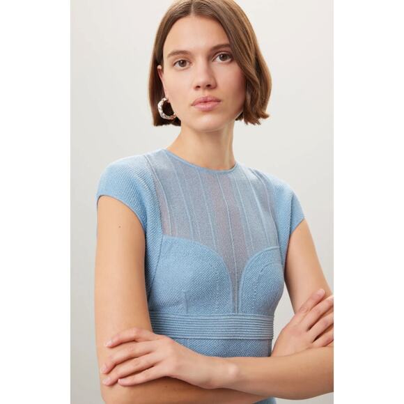Hervé Léger Blue Bandage Sheer Bustier Gown - Picture 2 of 10